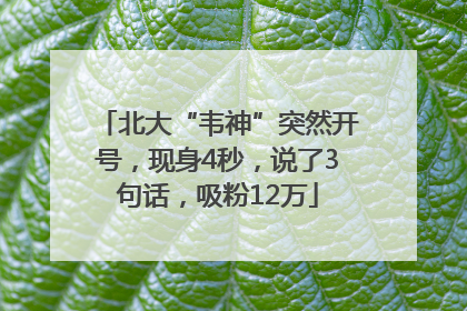 北大“韦神”突然开号，现身4秒，说了3句话，吸粉12万